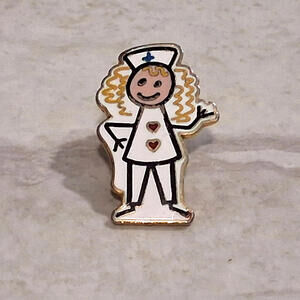 Nurse Stick Figure Cartoon Pin Medical Health Care Lapel Badge